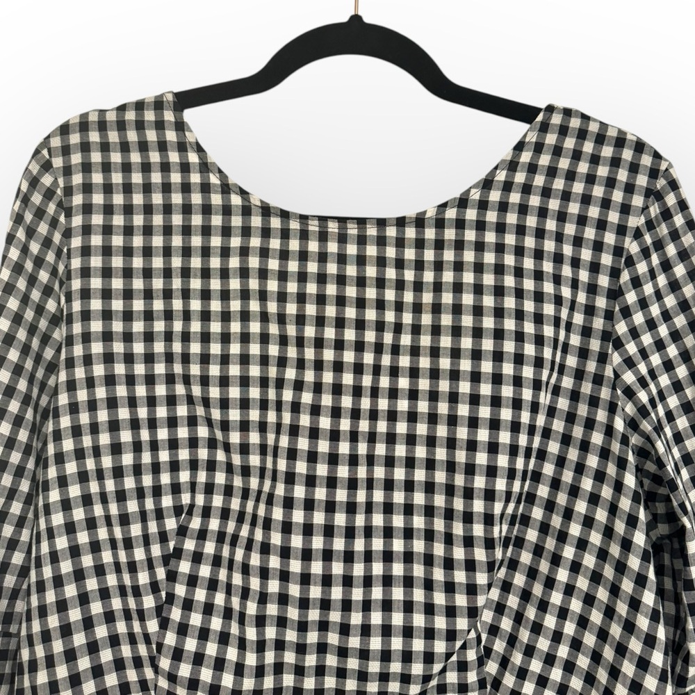 (SOLD) NANETTE LEPORE Gingham Bell-Sleeve Top, Large, Black/White - Picture 7 of 13